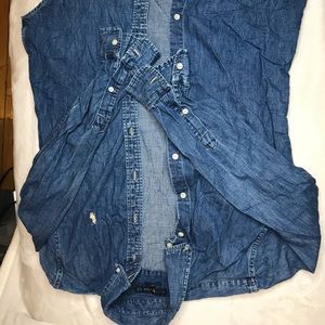 Long sleeve denim polo shirt